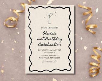 Plantilla de invitación vintage para 21 cumpleaños: Diseño clásico (Plantilla editable de Canva, descarga instantánea)