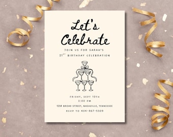 Plantilla de invitación de cumpleaños editable: Diseño personalizable de Canva (descarga digital de 5 x 7 pulgadas)