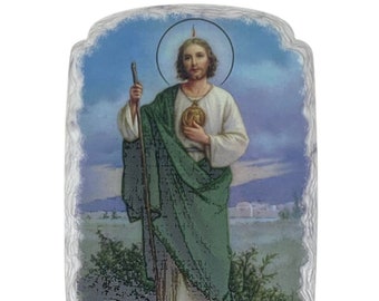 San Judas Tadeo/ Saint Jude Thaddeus 7 5/8" x 5 5/16" Inch Resin Pergamino Plaque Table Top Display Wall Mount New