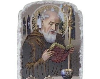 San Benito/ Saint Benedict 7 5/8" x 5 5/16" Inch Resin Pergamino Plaque Table Top Display Wall Mount New