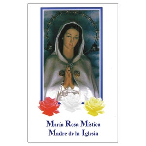 Libro de Oraciones en Tapa Blanda | 'Maria Rosa Mística Madre de la Iglesia' | 8 1/4" x 5 3/8" x 1/8" | 56 Paginas New