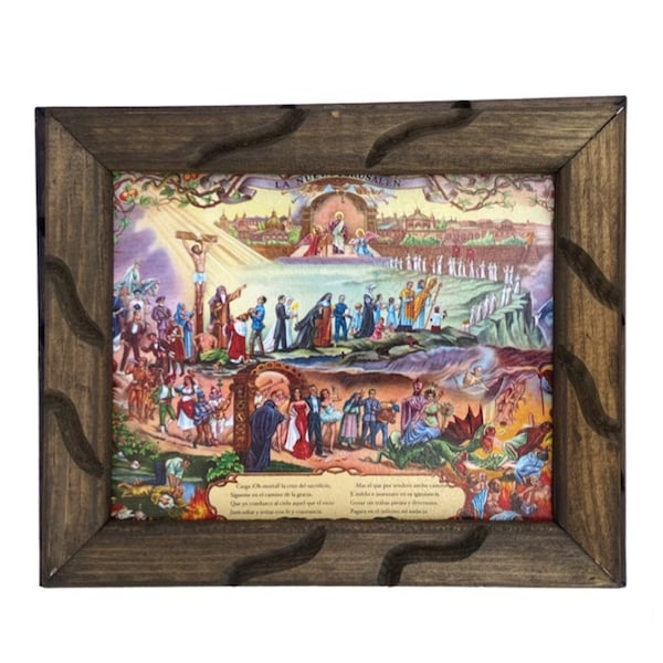 Nueva Jerusalem/ New Jerusalem Cuadro Rústico/ Rustic Wooden Framed Painting New Made in Mexico