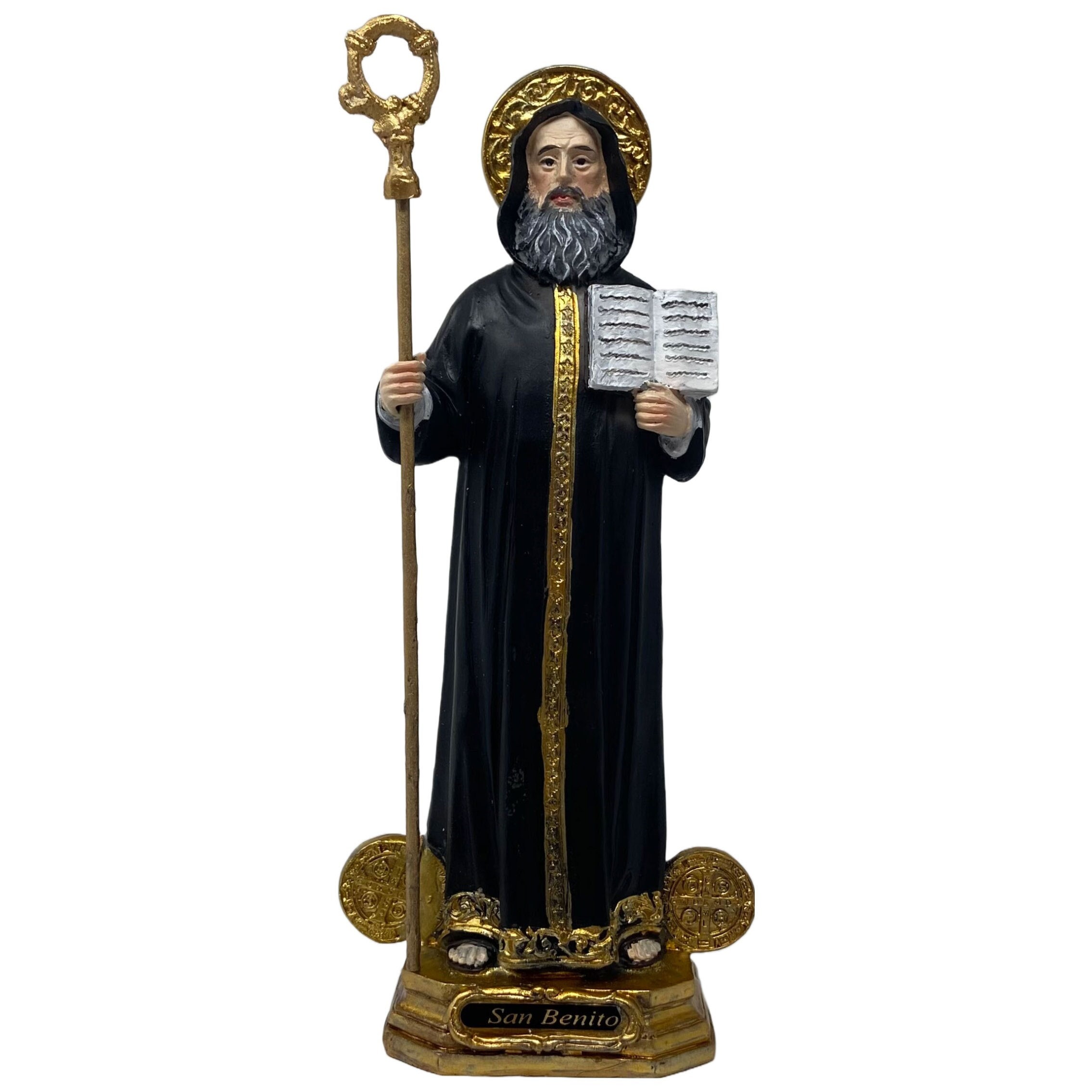 San Benito Con Medallas St. Benedict of Nursia 9 Inch Resin Statue 93452  New 