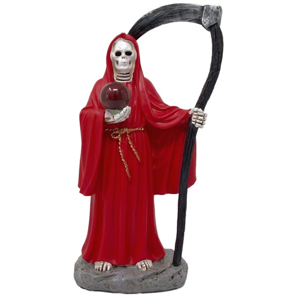 Santa Muerte Rojo All Print 8 Inch Figura de Resina Artesanal Decoración Hogar Holy Death Resin Figurine Red Home Decor 38693 New