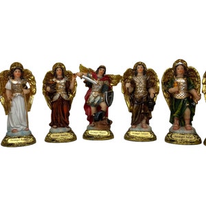 Arcangeles Set de 7 | Archangel Set 7 Pc Finely Finished 4 Inch Resin Figurines 2176 Saint Michael, Raphael,  Gabriel, & etc. New