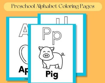 Disegni da colorare di alfabeto prescolare. Fogli di lavoro PDF da colorare con lettere stampabili per la scuola materna. Attività di pagine da colorare ABC per la scuola domestica.
