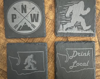 Custom Engraved PNW Coasters, 4-pack