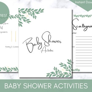Baby Shower Activities, Baby Shower Games, Greenery Theme, Instant Download, Printable