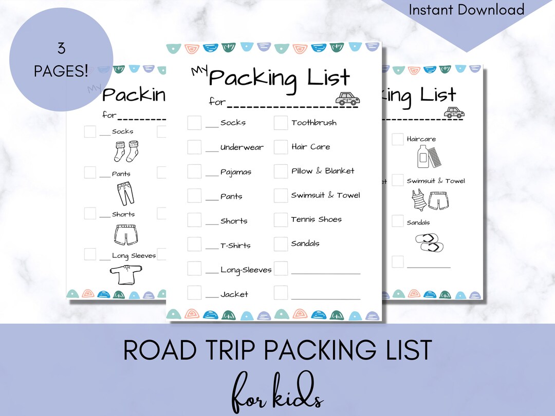 Tween Packing List Kid's Packing List, Travel Checklist, Vacation, Road Trip, Digital File ...