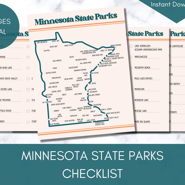 State Parks Checklist, Minnesota State Parks, MN State Parks, Map Checklist, Hiking, Camping, Instant Download, Printable