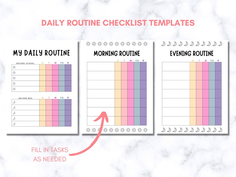 Daily Routine Checklist Morning Routine Evening Routine | Etsy