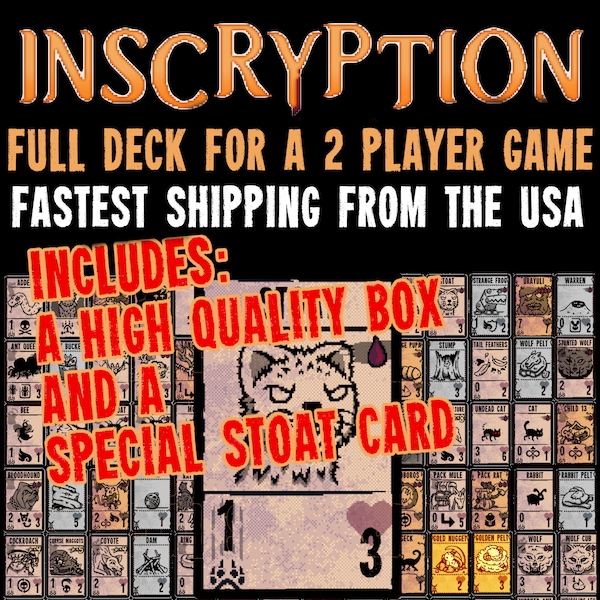 Inscryption-Kartenspiel plus Box und Bloated Stoat-Karte