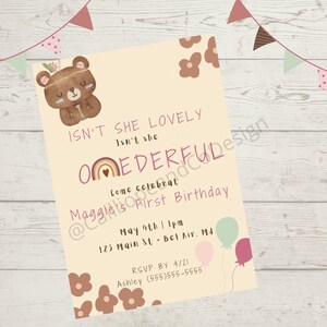 editable, Boho birthday, invitation, girl birthday, rainbow, invite, custom