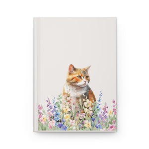 Carnet cartonné chat fantaisiste, carnet floral chat, journal intime chat mignon, cadeau pour les amoureux des animaux de compagnie, journal d'écriture inspiré de la nature