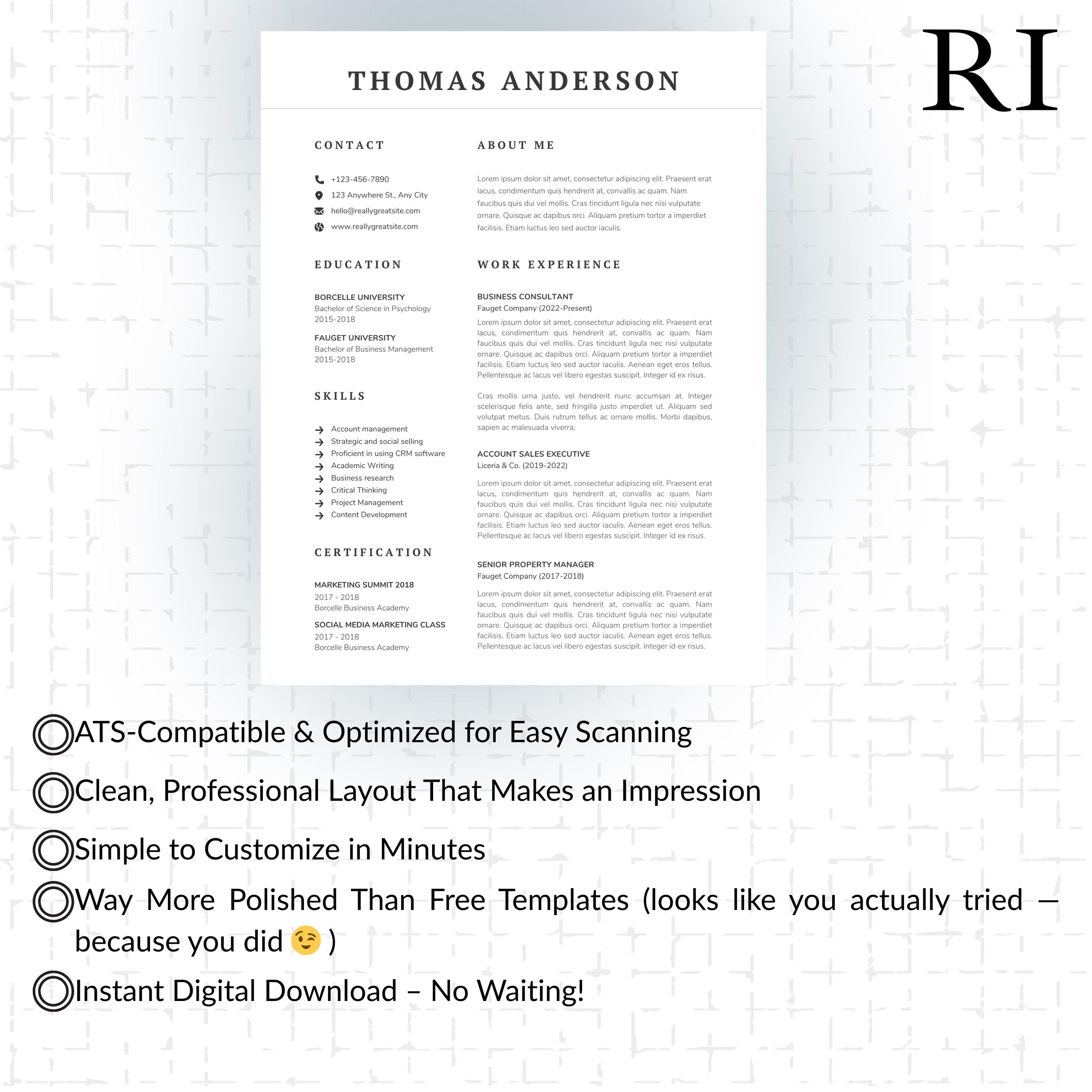 Sleek Clean Ats-friendly Resume Template | Clean & Modern CV for ...