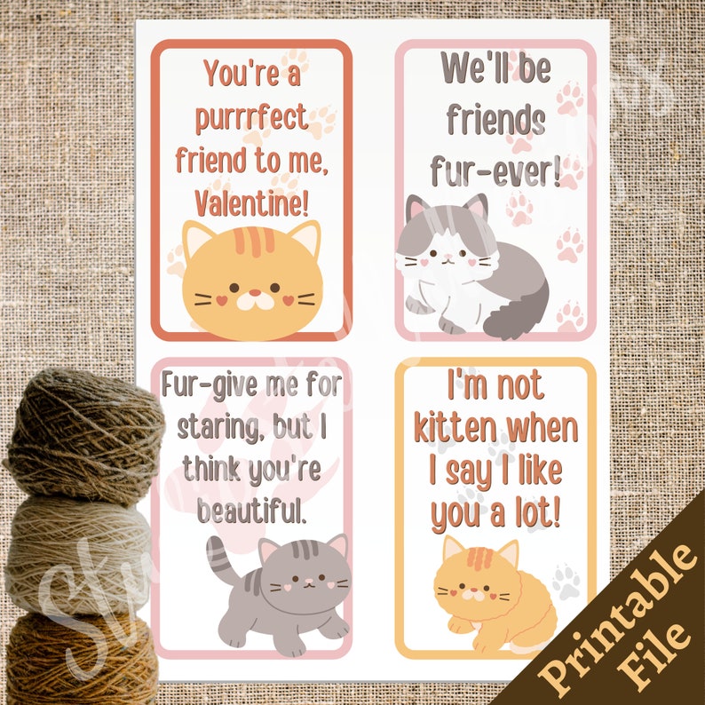 Cattitude PRINTABLE Valentine's Day Cards - Etsy