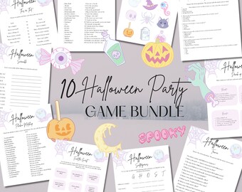 10 juegos de fiesta de Halloween imprimibles, paquete de juegos de Halloween para adultos, descarga instantánea, trivia de Halloween, actividad de fiesta de Halloween, paquete de juegos