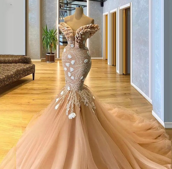 Mermaid Gold Long Evening Formal Dress Off the Shoulder Party Prom Gown Custom Mermaid Gold Long Evening Formal Dress Off the Shoulder Party Prom Gown Custom