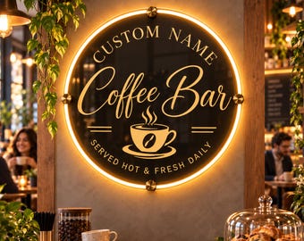 Letrero personalizado para cafetería: Letrero personalizado para bar, letrero acrílico personalizado con borde de neón LED.