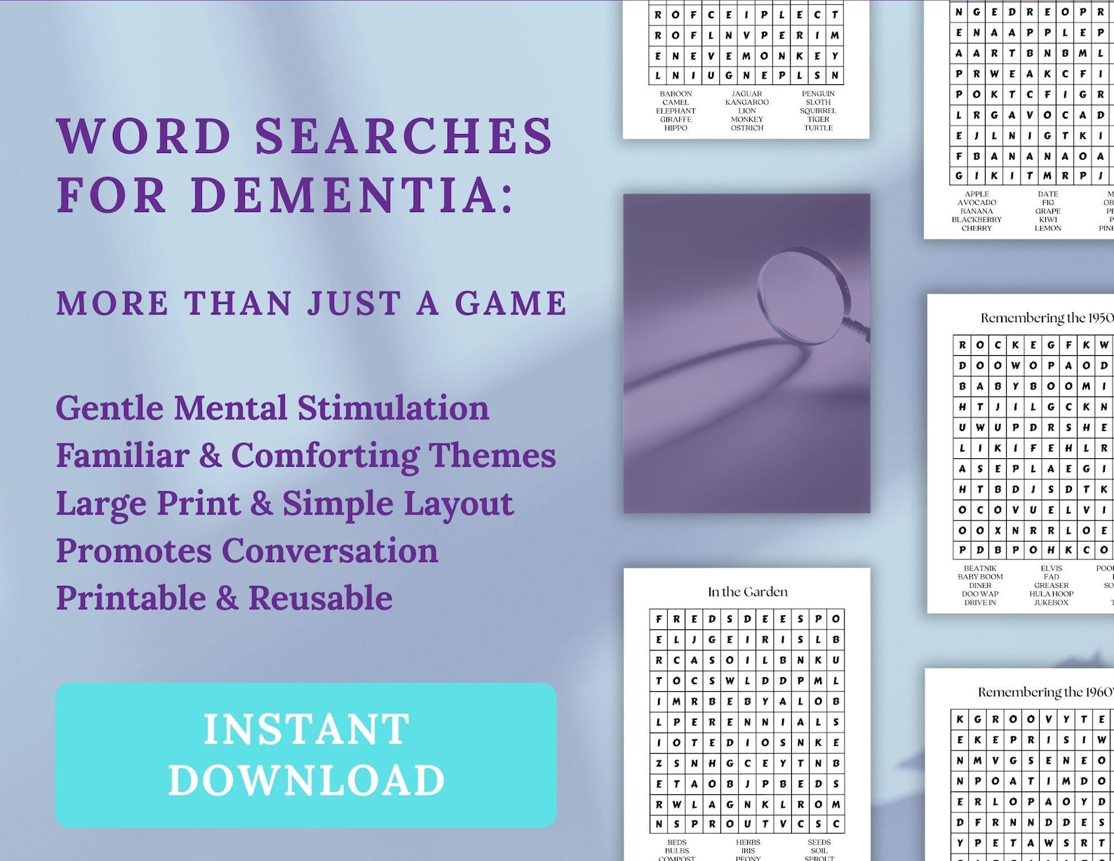 Brain Gym Nostalgic Word Search | Dementia Activity | Printable