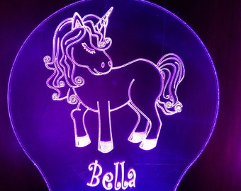 Unicorn kids nightlight - Personalize with your name or phrase! Multi colored LED sign/nightlight with Remote control and USB power cord.