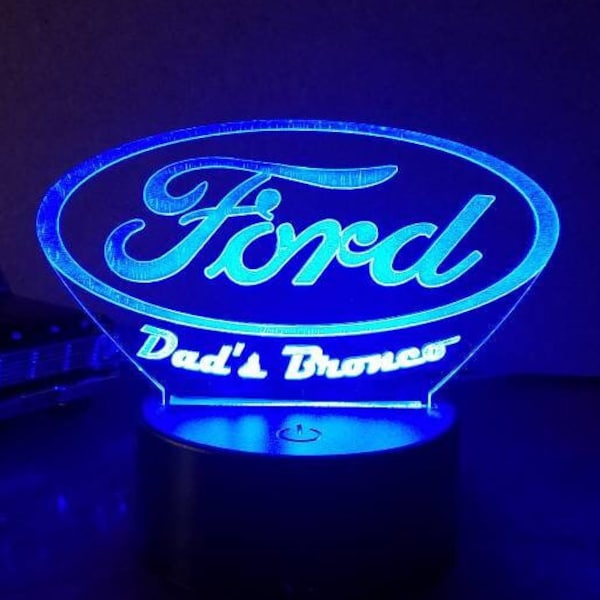 Personalized Ford acrylic night light / sign, multi colored led light for garage or man cave.