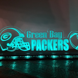 Green Bay Packers Football team sign, LED edge lit acrylic accent light, decoration.