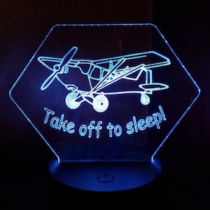 Kids Airplane nightlight. Personalize with your name for free! Acrylic LED, multicolor with Remote control and USB power cord.