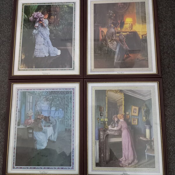 Art prints x 4 including In the conservatory by James Tissot