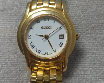 Gucci 6500L Gold Plated Ladies Quartz Watch Black Dial - Etsy Ireland
