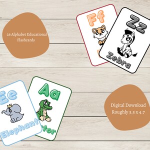 Alphabet Flashcards A-Z Digital Download, Animal Flashcards, Kindergarten, Preschool Activity, Toddler Activity, Homeschool.