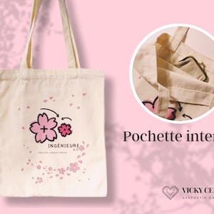 Ingénieure (French for Woman Engineer) - Large Canvas Tote Bag with Inner Pocket