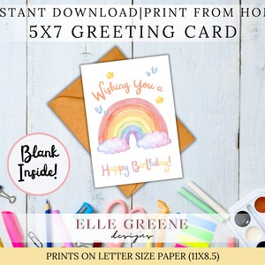 Je vous souhaite un joyeux anniversaire carte 5x7 ! Carte arc-en-ciel aquarelle, imprimable, téléchargement instantané, carte arc-en-ciel pour enfants, carte des enfants