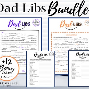 Dad Libs Father&#39;s Day Gift! BUNDLE! TWO different Dad Libs stories & Word Sheets,  Gift for Dad, Fathers Day Party Game, Kids Activities