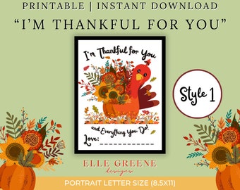 Im THANKFUL FOR YOU Turkey Art Print! Style 1. Signed Keepsake Gift, Gift from Kids Teenagers Adults