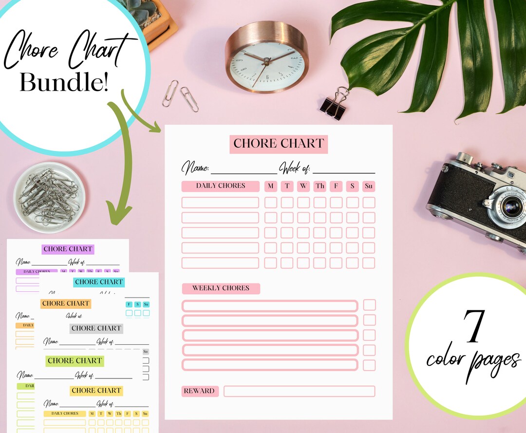 Chore Chart Bundle! Printable, 7 Color Pages, Daily Chore List, Weekly ...