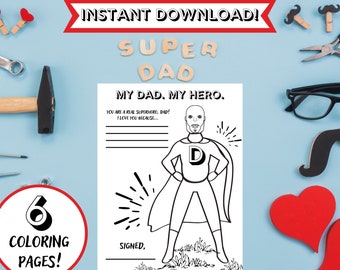 Superhero Dad! Coloring Pages for Dad, Fathers Day Gift, 6 Coloring Sheets, Gift for Dad