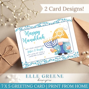 FELIZ Cartões de Gnomo de HANUKKAH! 2 projetos | Cartão comemorativo para o feriado de Hanukkah, cartão DIY 7x5, arquivos .png e .pdf, cartões divertidos de feriado