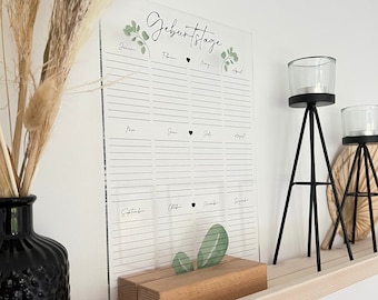 Planificador de cumpleaños de vidrio acrílico lavable | Cumpleaños | reutilizable Lista de cumpleaños | Plan semanal | Calendario | calendario de pared