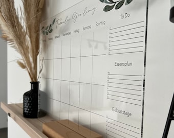 Acrylglas Wochenplaner abwischbar| Wochenplan | Wandkalender | Familienplaner | Notizen | Terminkalender | Essensplan |Menüplan| Wandplaner
