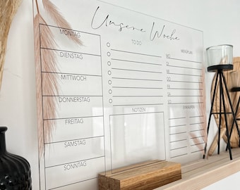 Acrylglas Wochenplaner abwischbar | Wochenplan | Monatsplaner | Familienplaner | Notizen | Terminkalender | Familienkalender | Wandkalender