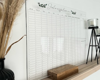 Afwasbare jaarplanner van acrylglas | A3-jaarplanner | Herbruikbaar | Gezinsplanner | Notities | Afsprakenkalender | Wandkalender | Kalender
