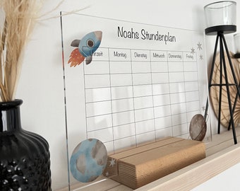 Horario individual de vidrio acrílico • lavable y personalizable • inscripción escolar • reutilizable • regalo de inicio de clases • estrellas espaciales