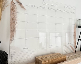 Agenda mensual de vidrio acrílico A3 | Calendario mensual | Planificador familiar | Para hacer | Calendario de citas | Calendario de pared | Planificador mensual borrable | estilo bohemio