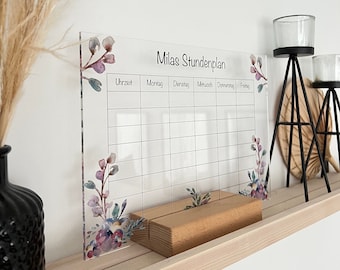 Stundenplan abwischbar | personalisierten Stundenplan | Schülerplan | Acrylglas | Schulplaner Wand | Blumen Floral