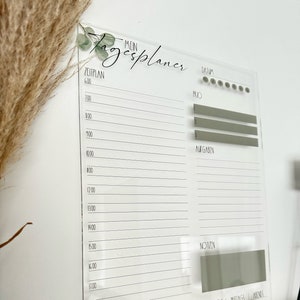 Acrylglas Tagesplan abwischbar | Tagesplaner A3 A4 | wiederverwendbar | Tag organisieren | Haushaltsplan | Terminkalender | Wandkalender |