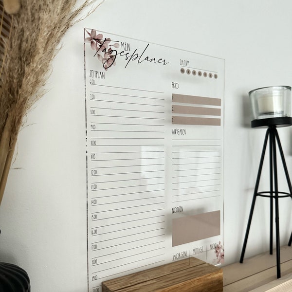 Acrylic glass daily plan wipeable | Daily planner A3 A4 | reusable | Organize the day | budget | Appointment calendar | Wall calendar |