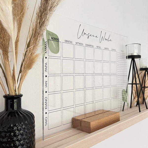 Acrylic glass weekly planner wipeable | Weekly schedule | reusable | family planner | Notes | diary