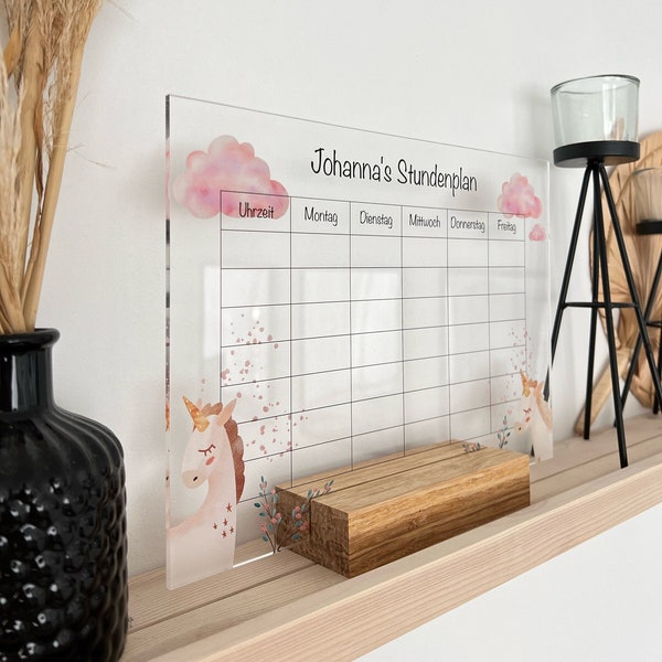 Timetable wipeable | personalized timetable | Student Plan | acrylic glass | School Planner Wall | unicorns