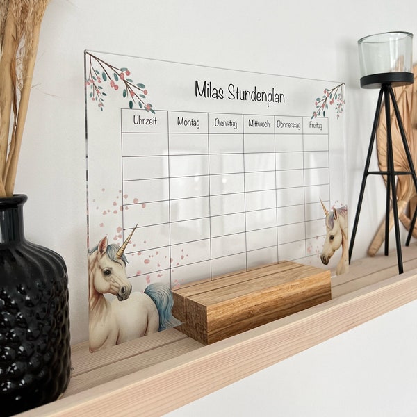 Timetable wipeable | personalized timetable | Student Plan | acrylic glass | School Planner Wall | unicorn | Horse